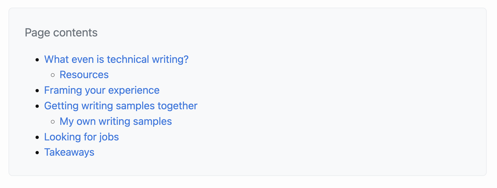 TOC with levels