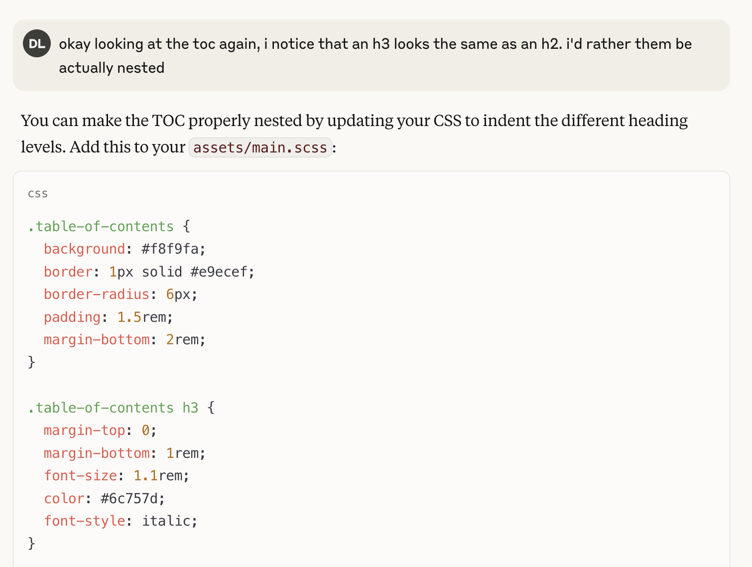 TOC with levels
