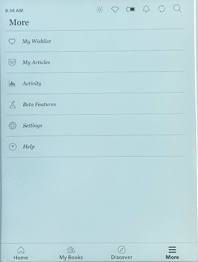 Kobo more menu