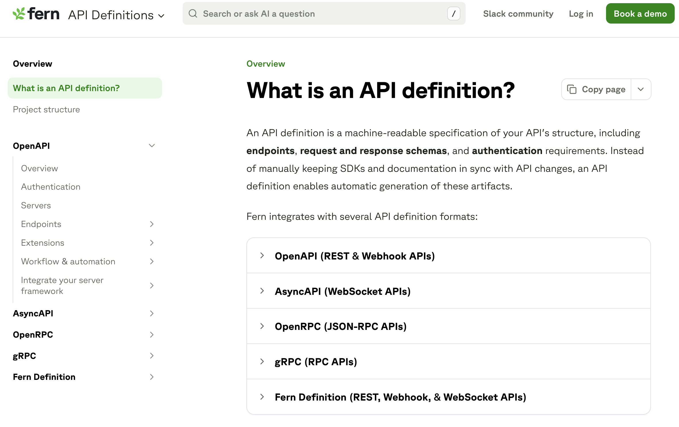 API Definitions section